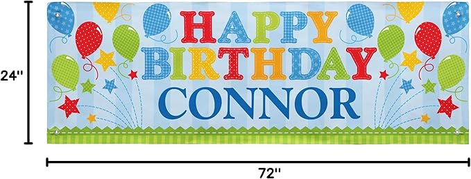 Let's Make Memories Personalized Blue Happy Birthday Banner for Kids - Custom Birthday Party Decorations - Indoor/Outdoor Vinyl - Any Name - Balloons and Stars - 6ft