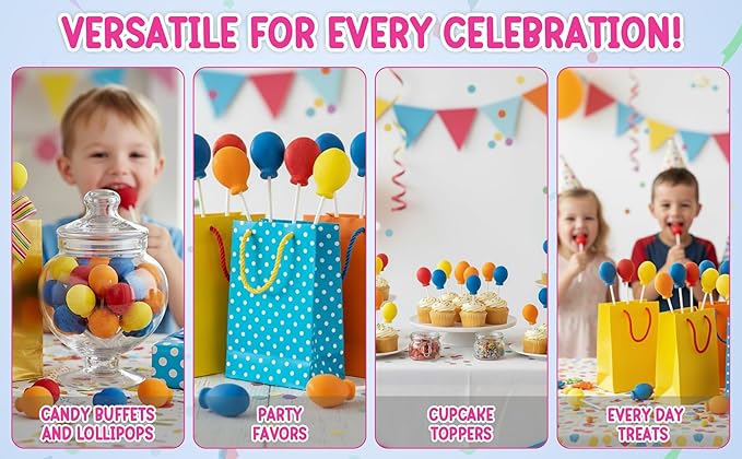 Balloon Lollipops Candy – 24 Individually Wrapped Balloon Shaped Suckers – Birthday Treats – Baby Shower Favors – Colorful Fruit Flavored Lollipops – Kids Party Favor Candy Bulk