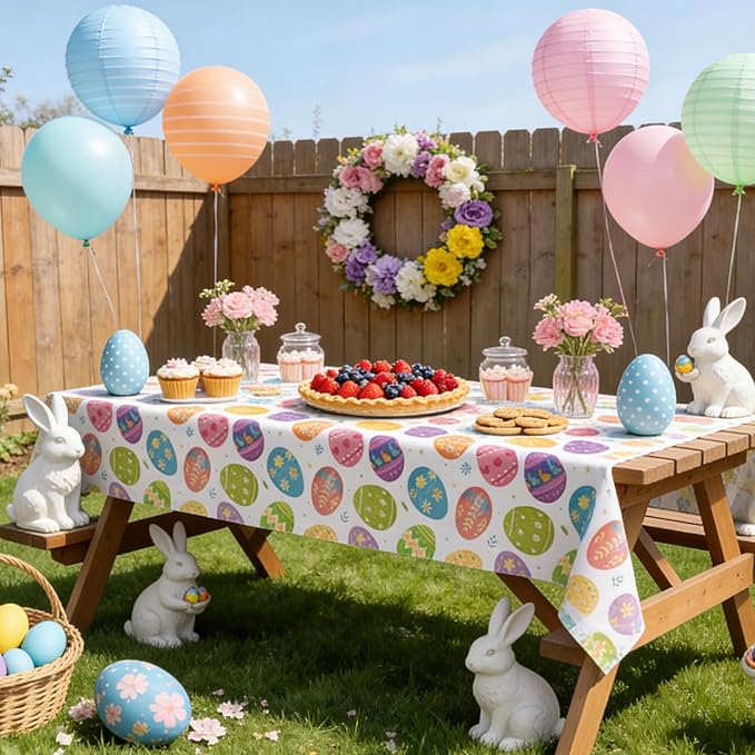 Easter Tablecloth, 3 Pack Colorful Easter Eggs Table Cloth, 54x108 Inch Plastic Disposable Rectangle Spring Table Cover for Easters Tables Decorations Outdoor Picnic Home Kitchen Dinner Party Supplies