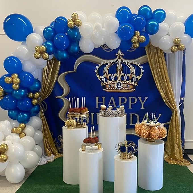 Royal Blue and Gold Balloons, 50 Pcs 12 Inch Royal Blue Metallic Gold Whtie Latex Balloons Balloon for Adult Party Graduation Wedding Anniversary Party Decorations