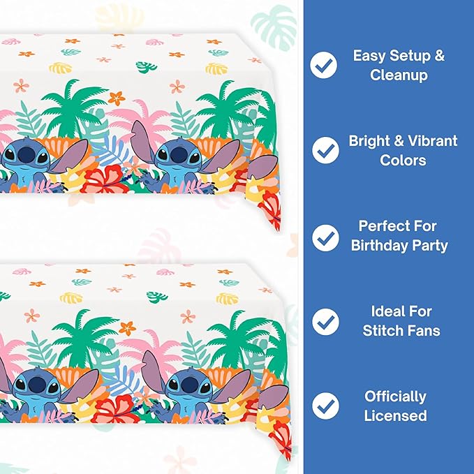 Unique Lilo and Stitch Table Cloth (2 Pack) - Lilo and Stitch Birthday Party Decorations - Officially Licensed - 2 Plastic Table Cloths, Including Checklist