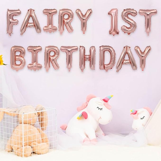 2 Set 32Pcs Rose Gold Fairy 1st birthday Letter Balloons 16in Balloon Foil Letter Decorations Party Decor Rose Gold Letter Balloons Fairy 1st birthday Party Supplies