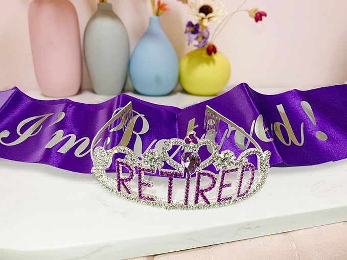 JETKONG Retirement Party Decorations - Tiara/Crown & Sash for Women, Party Supplies & Favors (Purple)