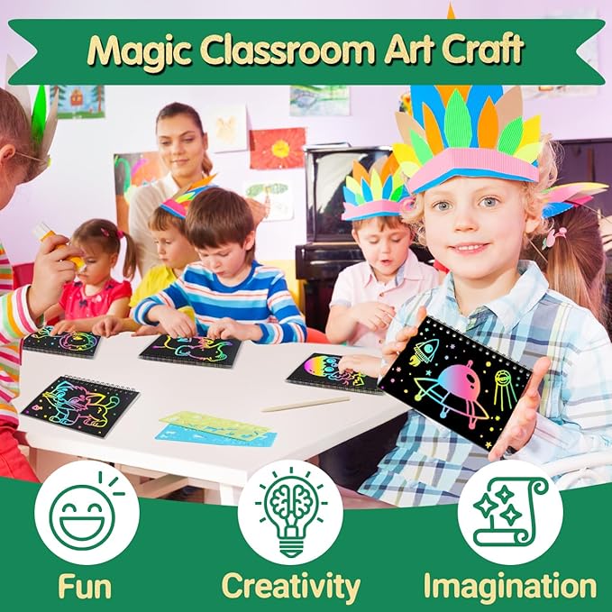 ZMLM 24 Pack Scratch Art Party Favors: Birthday Party Favors for Kids 4-8, Bulk Rainbow Scratch Notebook Paper Pads, Goodie Bags Stuffers Girls Boys Classroom Gifts Crafts Toys Easter Basket Stuffers