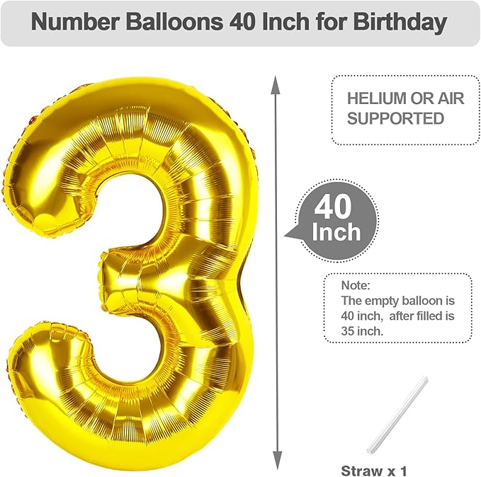 13 Gold Number Balloons, 40 Inch Balloons for Woman Man 13th Birthday Party Decoration, Foil Number Ballon for 13, 31 Anniversary, Bridal Shower, Graduation, Valentine's Day, Mother's Day, Easter