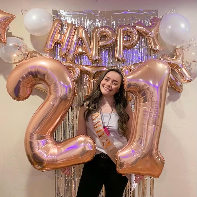 Rose Gold Number 21 Balloon 40 inch, 21 Number Balloons, 21st Birthday Decorations, 21 Year Old Women Men Rose Gold Party Supplies