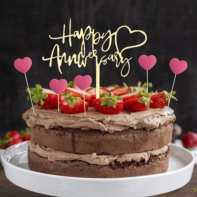 Happy Anniversary Cake Topper Happy Anniversary Cake Decorations for Party Decorations (rose red heart)