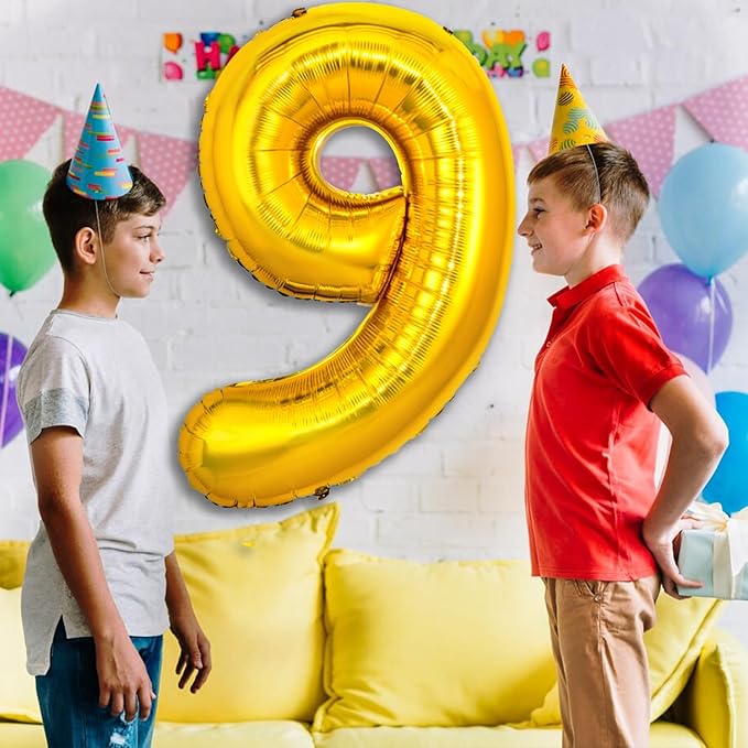 40 Inch Gold Large Numbers Balloons 0-9, Giant Number 9 Digit Helium Balloons Foil Mylar Big Number Balloons for 19 29 39 89 Birthday Party Engagement Wedding Anniversary Supplies Decoration