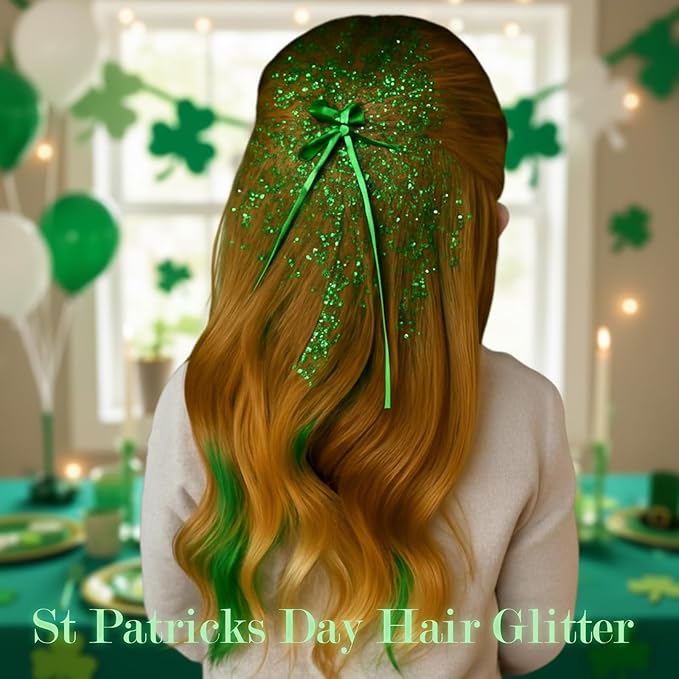 Green Hair Glitter Stick,St Patricks Day Body Face Glitter,Shimmer St Patrick's Day Outfit for Women,Waterproof Green Holographic Glitter,Rave Mardi Gras Singer Concert Party Accessories