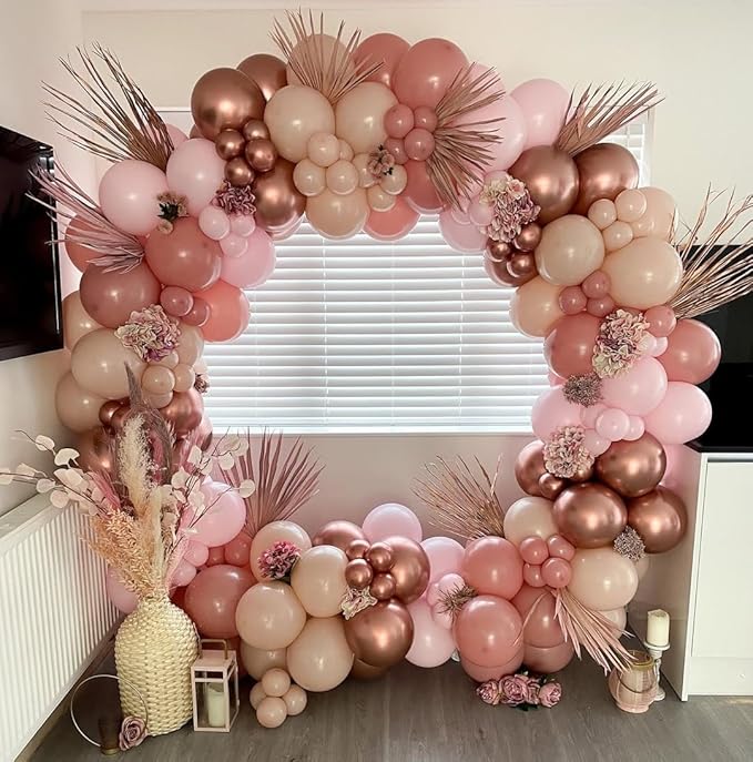 Rose Gold Balloon Arch Kit, 164Pcs Nude Pastel Pink Metallic Gold White and Confetti Balloon Garland kit for Girl Birthday Baby Shower Wedding Galentine's Day Valentine's Day Party Decorations
