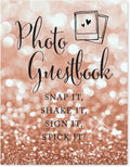 Andaz Press Wedding Party Signs, Glitzy Rose Gold Glitter, 8.5x11-inch, Photo Guestbook Snap It, Shake It, Sign It, Stick It, Polaroid Sign 1-Pack, Bokeh Colored Party Supplies