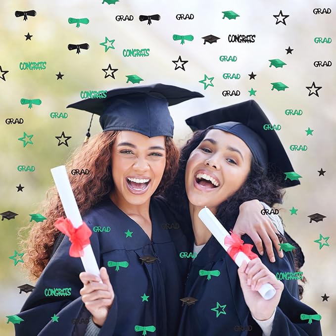 Green and Black Graduation Confetti 2026, 1000 Pcs Congrats Grad Confetti Class of 2026 Party Table Centerpiece for Graduation Party Decorations
