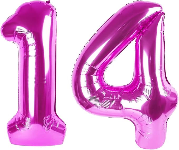 40 Inch Large 14 Balloon Numbers Rose Purple Big Foil Number Balloons Giant Helium Happy Birthday Party Decorations for Man and Women, Huge Mylar Anniversary Party Supplies