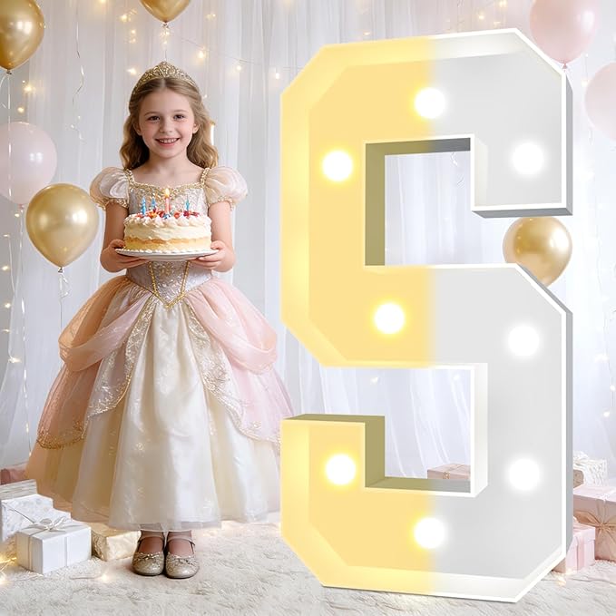 Pooqla 3FT Marquee Light Up Letters, LED Big Mosaic Marquee Letters 3 Feet, Giant LED Sign for Balloons Birthday Anniversary Wedding Party Decoration, Cool White and Warm White Letter S