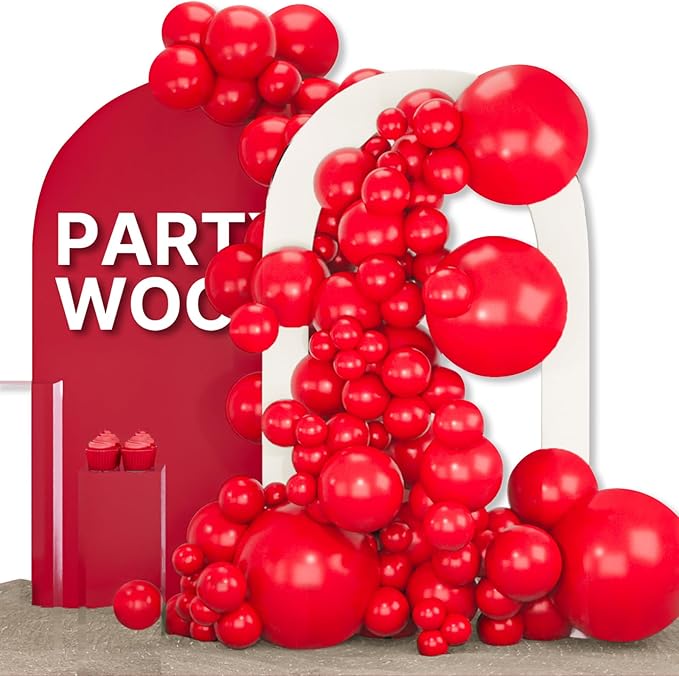 PartyWoo Red Balloons 155 pcs Different Sizes of 18 12 10 5 Inch Red Balloon Arch Kit Garland for Birthday Graduation Bachelorette Citizenship Anniversary Cherry Casino Theme Party Decorations Red-Y57