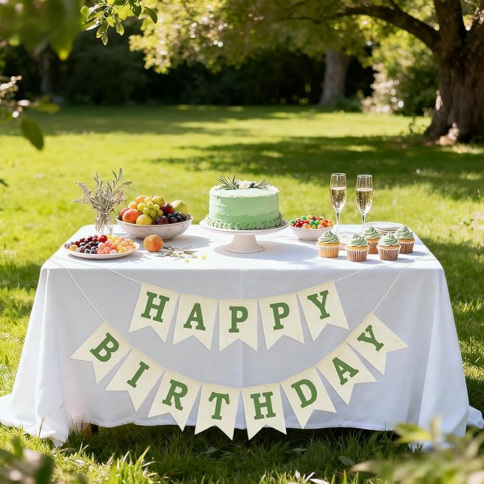 Anwyll Happy Birthday Banner - NO DIY Burlap Happy Birthday Banner Sign Happy Birthdays Party Decoration Happy Birthdays Banners Bunting for Women Men Girl Boy Celebration Party Backdrops (Green)