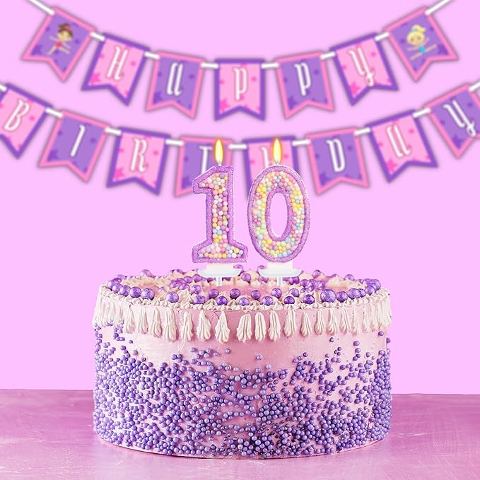 Purple Birthday Candles - Number 10 Candle, Colorful Macaron Candles, 10 Birthday Decorations for Girls, Purple Cake Decorations, Theme Party Supplies