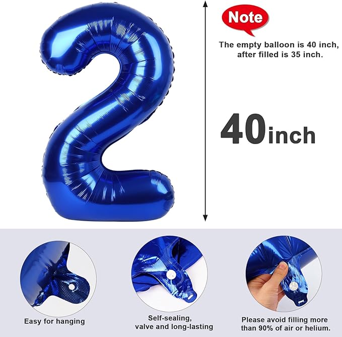 2 Numbers Balloon 40 Inch Navy Blue Two Balloon Number Birthday Decor, 2nd 12 21st Party Celebration Decorations Graduations Wedding Baby Shower