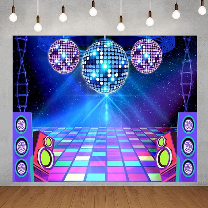 Disco Backdrop 10X8 ft Retro Glow Party 70s 80s 90s Theme Stage Dance Background Disco Party Decoration Disco Ball Banner Dance Party Backdrop for Birthday Party Prom Portrait Photo Props Polyester