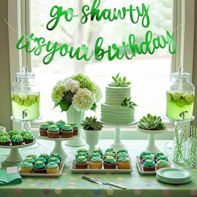 BEISHIDA Go Shawty It's Your Birthday Banner NO DIY Hip Hop Theme Happy Birthday Banner Pre-Strung Rap Theme Happy Birthday Sign for Man Women birthday Party Supply Double-Sided Bright Green