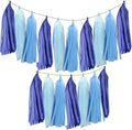 Blue Paper Tassel Garland Banner - Tri-Color Handmade Tassels for Party Decorations, Beach Wedding Backdrop, DIY Crafts (30-Pack)