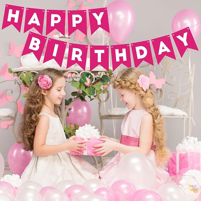 Hot Pink Happy Birthday Banner Sign for Backdrop Hot Pink Birthday Decorations for Girls Women 13th 15th 21th 30th Party Banner Garland Wall Door Bunting Flag