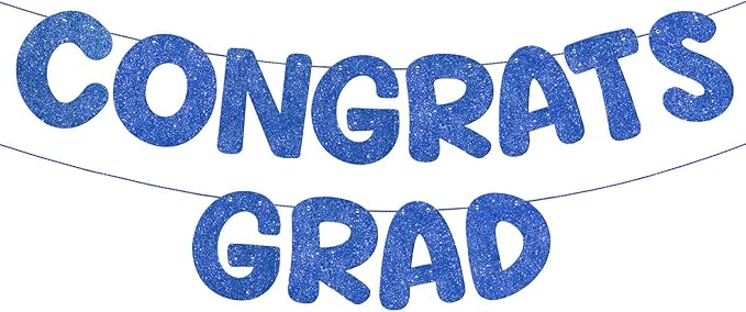 Fulmoon Pre Strung Congrats Grad Banner Glitter Congratulations Banner College Graduation Sign Class of 2026 Grad Party Decorations for High School University Graduation Party Favor(Dark Blue)