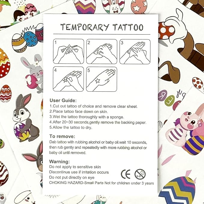 100 Pcs Easter Luminous Temporary Tattoos for Kids Easter Party Favors Supplies Easter Basket Stuffers