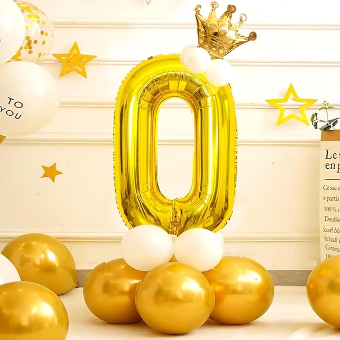 16 In Gold Large Numbers Balloons 0-9, Self Inflating Number 0 Balloons for Boys Girls, Big Gold Digit 0 Balloons for Women Men Birthday Party Anniversary Wedding Supplies Decorations