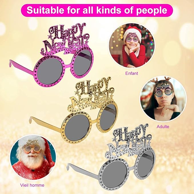 4 Pack Happy New Year Eyeglasses Fancy New Year Party Glasses Funny Sunglasses Eyewear