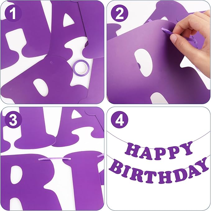 Purple Happy Birthday Banner Sign Birthday Backdrop Party Supplies for Kids Boys Girls Birthday Party Decorations