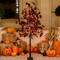 5ft Black Maple Halloween Tree with LED Skull Lights & Spiders, 128 Bulbs, Dimmable Timer, 16ft Cord, Indoor & Outdoor Decor