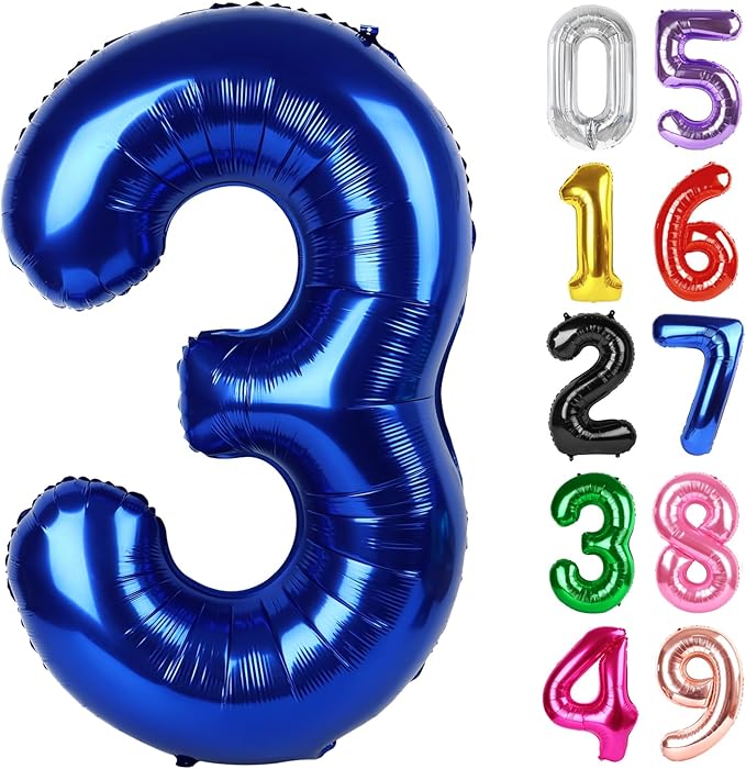Night Blue Number 3 Balloon 40 Inch, 3rd Birthday Celebration Supplies for Girls Boys Women Men, 3 Balloon for Girls Boys Theme Party