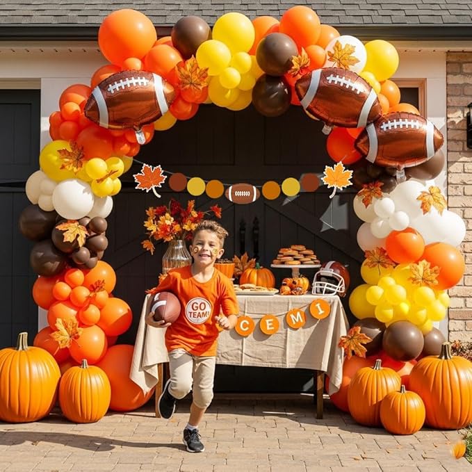 Fall Football season Decorations Kit Orange brown Balloon Garland Arch with Banner for fall and football Home decor National League Sports theme Birthday Thanksgiving Supplies