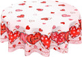 Valentine's Day Tablecloth Round 60 Inch Pink Love Hearts Table Cloth Farmhouse Valentines Table Cover for Kitchen Dinner Room Holiday Party Indoor Outdoor Home Valentine Decor