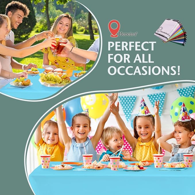 Disposable Plastic Tablecloth 54x108 Inch Rectangle - Sky Blue, 4 Pack Waterproof & Tear-Resistant Party Table Cover for Dining, Picnic, Crafts, Holiday Decor