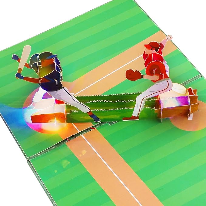 Musical Baseball Pop Up Cards, Light & Music Dad Birthday Cards, Music Pop Up Fathers Day Cards, 3D Sports Birthday Greeting Card, Father's Anniversary Card for Dad Husband Grandpa Men.