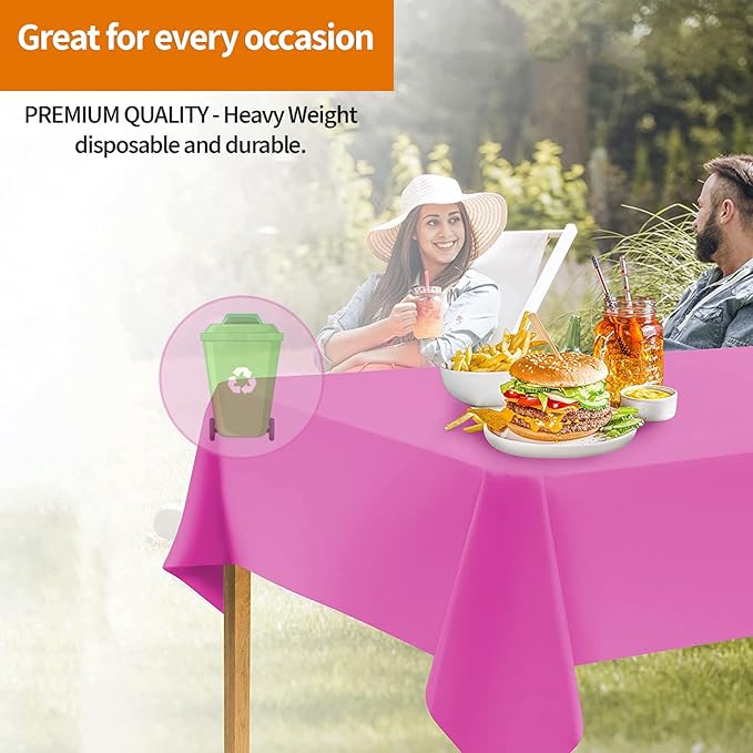 Pink Disposable Plastic Table Cloth for Rectangle Tables (12 Pack) Premium Decorative Pink Tablecloth for Parties, Events & Weddings, Indoors & Outdoors, 54 x 108 inches, Plastic Table Cover