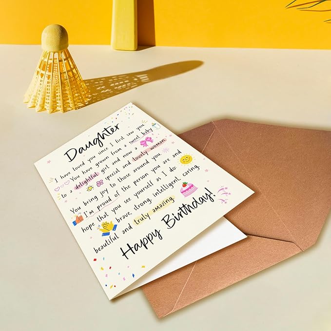 Funny Birthday Cards for Daughter from Mom and Dad, Sweet Poetic Cards from Tsundere Parents, I Love You, From Baby to Girl to Adult Woman (Super Cute Lady), with Envelope