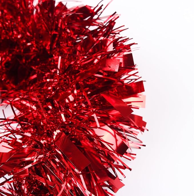 33FT Christmas Tinsel Garland,Red Shiny Metallic Foil Decorations for Parade Floats, Halloween, Christmas Tree, New Year Parties,Birthday Party,Indoor and Outdoor Disco Party Supplies
