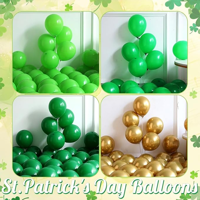 St. Patrick's Day Balloon Arch Kit,161Pcs Green Gold Balloon Garland with Rainbow,Shamrock,Top Hat,Beer Cup,Horseshoe Foil Balloons for St Patricks Day Irish Festival Lucky One Spring Party Decoration