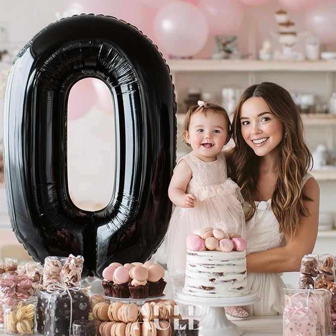 AULE 40 Inch Big Black 0 Balloon Number Large Foil Helium Number Balloons 0-9 Jumbo Giant Happy 0th Birthday Party Decorations for Boy or Girl Huge Mylar Anniversary Party Supplies