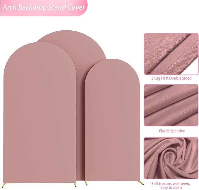 Wokceer Wedding Arch Cover (7.2FT, 6.6FT, 6FT) Set of 3 Spandex Fitted Wedding Arch Stand Covers for Round Top Chiara Arch Backdrop Stands Cover for Birthday Party Banquet Decor Light Dusty Rose