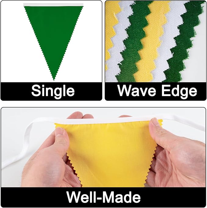 GCQQ 39Ft Yellow Green White Banner - 42PCS Cotton Pennant Banner Flags Spring Summer Triangle Golf Wall Banners for Football Banquets Birthday Wedding Tea Party Outdoor Patio Graduation Decoration
