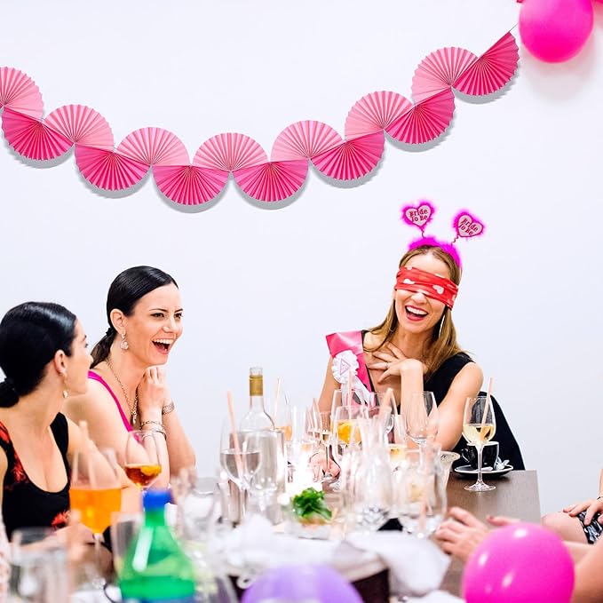 Weekgrat 3 Pack Wedding Paper Fans Garland 15.6ft Colorful Background Ceiling Hanging Decorations Paper Garland Decorations Set for Birthday Party Supplies 3D Bachelorette Party Decoration(Pink)