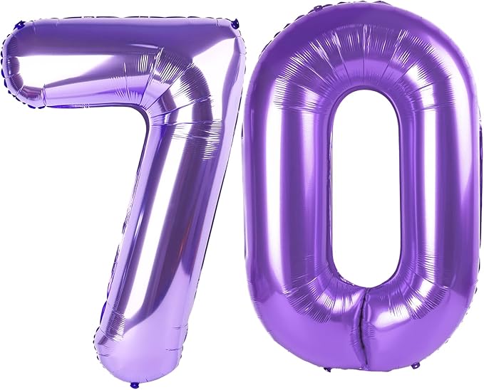 Purple Jumbo Number 70 Balloon 40 Inch, Women Men 70 Birthday Supplies, Foil Helium 70 Birthday Giant Balloon, Mylar Purple Number Balloons Anniversary Decorations