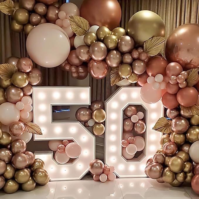 PartyWoo Rose Gold Shades Balloon Garland Kit, 140 pcs Shades of Rose Gold Balloons Different Sizes Pack of 18 Inch 12 Inch 10 Inch 5 Inch for Balloon Garland, Birthday Decorations, Party Decorations