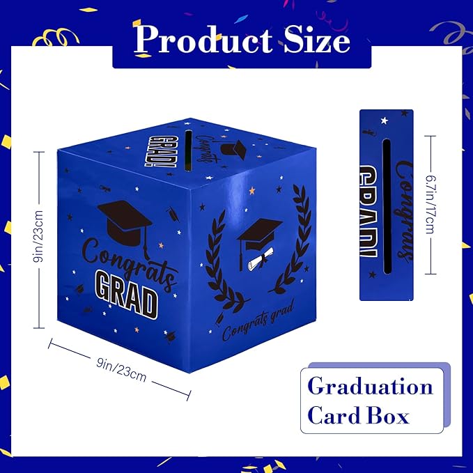 Graduation Card Box, 2026 Graduation Party Decorations, Card Boxes for Graduation 2026, Graduation Box Holder, Grad Box for Gift and Cards, Card Box for Graduation Party Supplies Party Favors, Blue