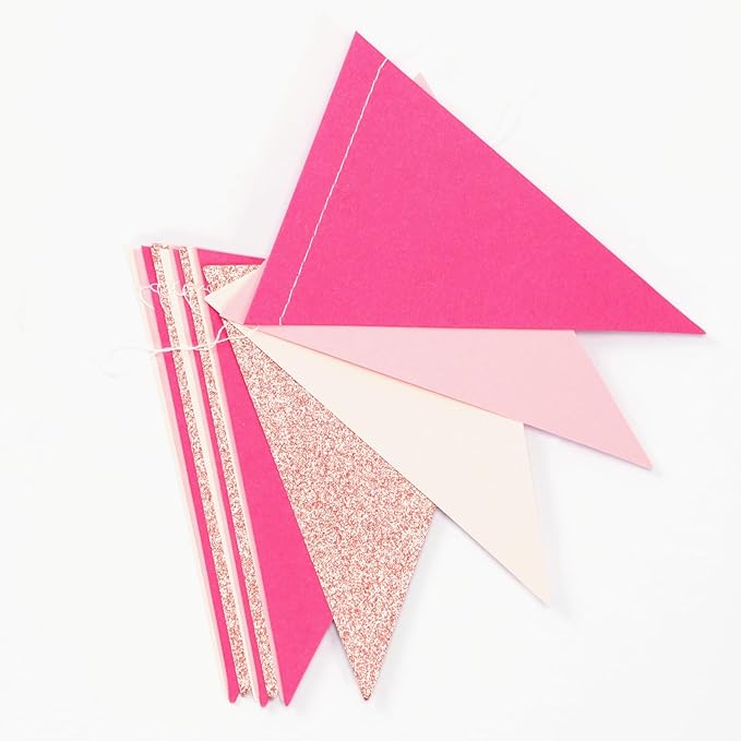 Hot-Pink Rose-Gold Party Decorations Banner - 2pcs Wedding Bridal Shower Hanging Paper Pennant Flags Streamers,Baby Girl Birthday Bachelorette Engagement Mohters Decor Lasting Surprise