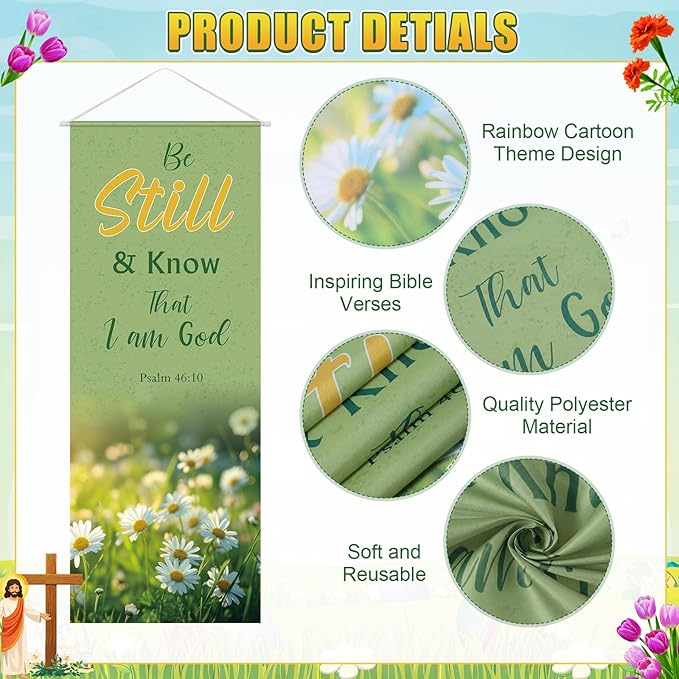 Panelee 4 Pcs Church Banners for Sanctuary Wall Blooming Flower Church Banners with Scripture Inspirational Religious Praise Bible Verses Hanging Backdrop Signs for Sunday School Worship Decoration